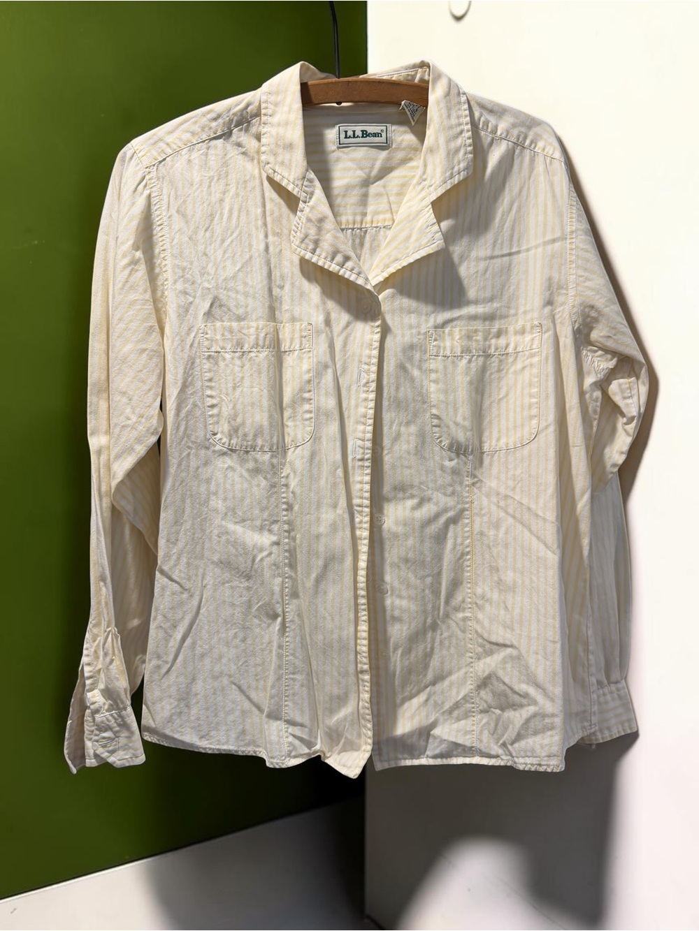 L.L. Bean Vintage Yellow Striped Button Down Shirt Women's Size 8 100% Cotton